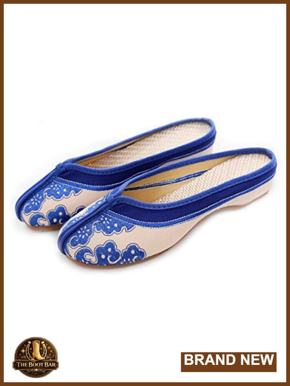 Embroidered Canvas Flats Backless Slippers Rubber Sole Casual Chinese